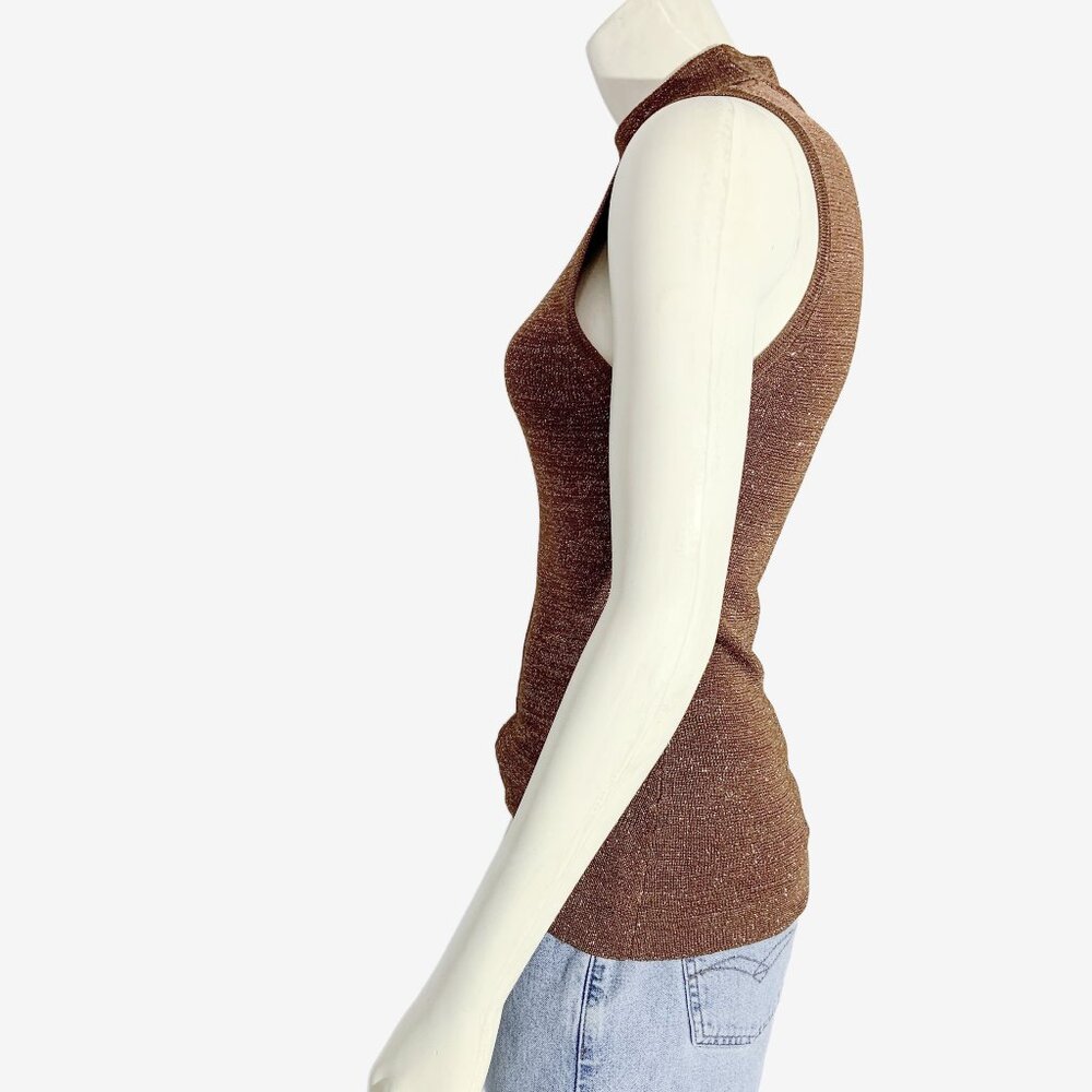 Vintage Y2K Bronze Brown Knit Sleeveless Top with Metallic Gold Thread / Small - Picture 11 of 11